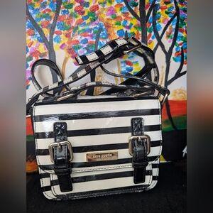 Kate Spade Black and White Striped Patent Shoulder Bag